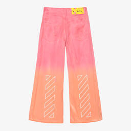 Off-White-Teen Girls Pink Diagonals Denim Jeans | Childrensalon Outlet