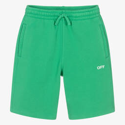 Off-White-Teen Green Cotton Jersey Shorts | Childrensalon Outlet