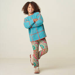 Oilily-Розово-голубые легинсы-клеш с узором пейсли | Childrensalon Outlet