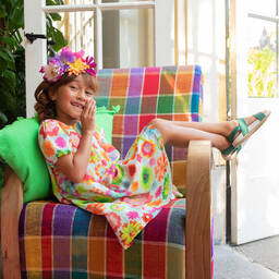 Oilily-Голубое шелковое платье с цветами для девочек | Childrensalon Outlet