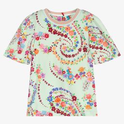 Oilily-Зеленая футболка с цветами для девочек | Childrensalon Outlet