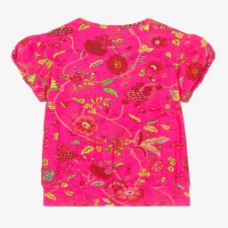 Oilily-Неоново-розовая футболка в цветочек для девочек | Childrensalon Outlet
