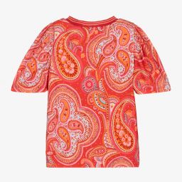 Oilily-Оранжевая футболка с узором пейсли для девочек | Childrensalon Outlet