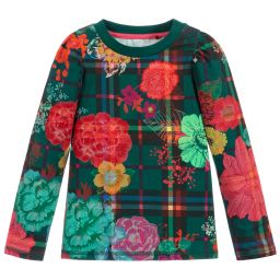 Oilily-Зелено-красный хлопковый топ с цветочным рисунком | Childrensalon Outlet