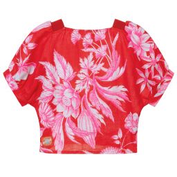 Oilily-Красно-розовая льняная блузка с цветами | Childrensalon Outlet
