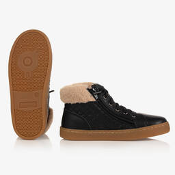 Old Soles-Black Fur Trim Leather Boots | Childrensalon Outlet