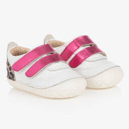 أولد سولز-Girls White & Pink First Walker Trainers | Childrensalon Outlet