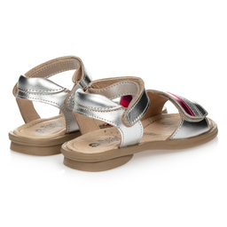 أولد سولز-صندل جلد لون فضّي متاليك وزهري للبنات | Childrensalon Outlet