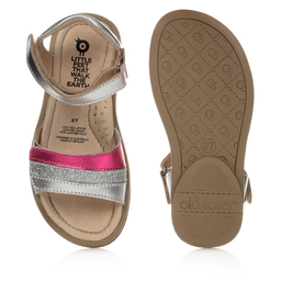 أولد سولز-صندل جلد لون فضّي متاليك وزهري للبنات | Childrensalon Outlet