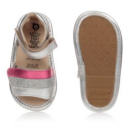 أولد سولز-صندل جلد لون فضّي وزهري للمولودات | Childrensalon Outlet