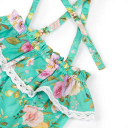 Olga Valentine-Baby Girls Green Cotton Floral Shortie | Childrensalon Outlet