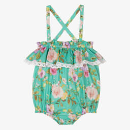 Olga Valentine-Baby Girls Green Cotton Floral Shortie | Childrensalon Outlet