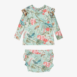 Olga Valentine-Зеленое танкини с цветами для малышек (UPF50+) | Childrensalon Outlet