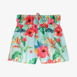 Olga Valentine-شورت سباحة لون أزرق بطبعة ورود للبنات (UPF50+) | Childrensalon Outlet