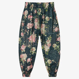Olga Valentine-Girls Blue & Pink Cotton Floral Harem Trousers | Childrensalon Outlet