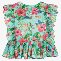 Olga Valentine-Розово-голубой хлопковый кафтан с цветами | Childrensalon Outlet