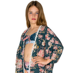 Olga Valentine-Синее шелковое кимоно с розовыми цветами | Childrensalon Outlet