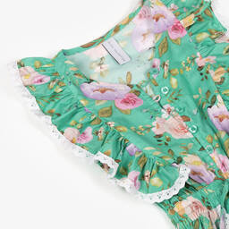 Olga Valentine-Girls Green Cotton Floral Jumpsuit | Childrensalon Outlet