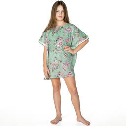 Olga Valentine-Girls Green Cotton Floral Kaftan | Childrensalon Outlet