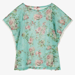 Olga Valentine-Girls Green Cotton Floral Kaftan | Childrensalon Outlet