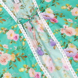 Olga Valentine-قفطان بطبعة ورود قطن لون أخضر للبنات | Childrensalon Outlet