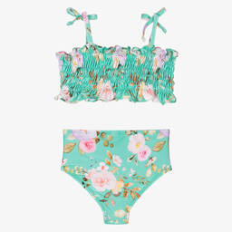 Olga Valentine-مايوه بكيني بطبعة ورود لون أخضر للبنات (UPF50+) | Childrensalon Outlet