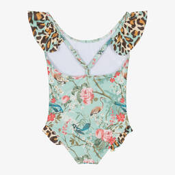 Olga Valentine-Girls Green Floral Ruffle Swimsuit (UPF50+) | Childrensalon Outlet