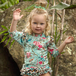 Olga Valentine-تانكيني لون أخضر بطبعة ورود للبنات (UPF50+) | Childrensalon Outlet