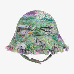 Olga Valentine-Girls Green & Purple Floral Horse Sun Hat | Childrensalon Outlet