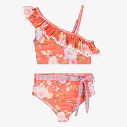 Olga Valentine-Girls Orange Floral Bikini (UPF50+) | Childrensalon Outlet