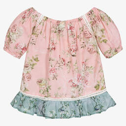 Olga Valentine-Girls Pink Floral Cotton Blouse | Childrensalon Outlet