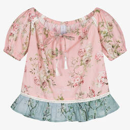 Olga Valentine-Girls Pink Floral Cotton Blouse | Childrensalon Outlet