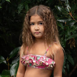 Olga Valentine-مايو بيكيني لون زهري داكن بطبعة ورود (UPF50+) | Childrensalon Outlet