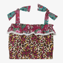 Olga Valentine-Girls Pink Floral & Leopard Cotton Blouse | Childrensalon Outlet