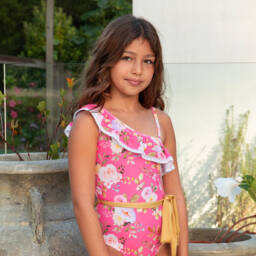 Olga Valentine-Girls Pink Floral Swimsuit (UPF50+) | Childrensalon Outlet
