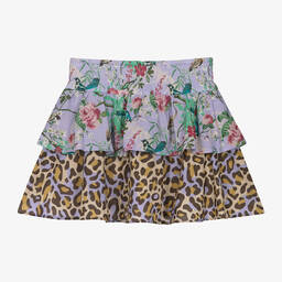 Olga Valentine-Фиолетовая хлопковая юбка с цветами и леопардовым принтом | Childrensalon Outlet