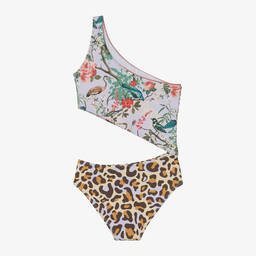 Olga Valentine-Girls Purple Floral & Leopard Swimsuit (UPF50+) | Childrensalon Outlet