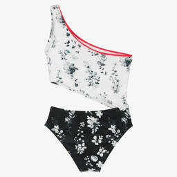 Olga Valentine-مايّو لون أبيض وأسود بطبعة ورود للبنات UPF50+ | Childrensalon Outlet