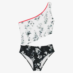 Olga Valentine-مايّو لون أبيض وأسود بطبعة ورود للبنات UPF50+ | Childrensalon Outlet