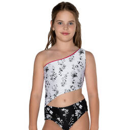 Olga Valentine-مايّو لون أبيض وأسود بطبعة ورود للبنات UPF50+ | Childrensalon Outlet