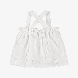 Olga Valentine-Girls White Cotton Broderie Anglaise Top | Childrensalon Outlet