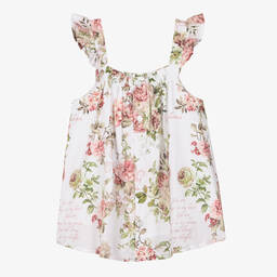 Olga Valentine-Белый хлопковый топ с тюльпанами | Childrensalon Outlet