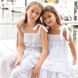 Olga Valentine-فستان بطبقات قطن بلوميتي لون أبيض | Childrensalon Outlet