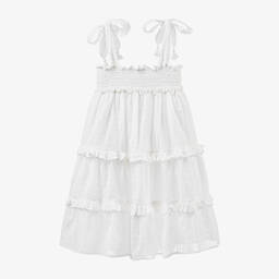 Olga Valentine-فستان بطبقات قطن بلوميتي لون أبيض | Childrensalon Outlet