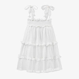 Olga Valentine-فستان بطبقات قطن بلوميتي لون أبيض | Childrensalon Outlet