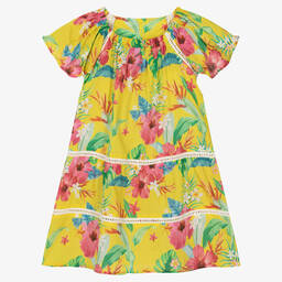 Olga Valentine-Girls Yellow Floral Cotton Dress | Childrensalon Outlet