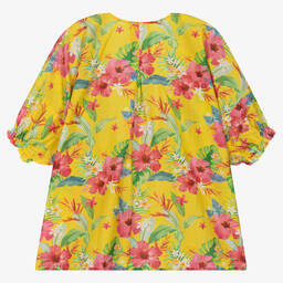 Olga Valentine-Girls Yellow Silk & Cotton Floral Kimono | Childrensalon Outlet