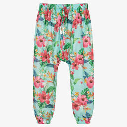 Olga Valentine-Teen Girls Blue Floral Harem Trousers | Childrensalon Outlet