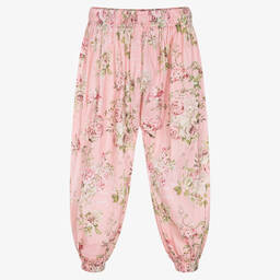 Olga Valentine-Розовые хлопковые брюки с цветами | Childrensalon Outlet