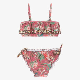 Olga Valentine-Teen Girls Pink Floral Frilly Bikini (UPF50+) | Childrensalon Outlet